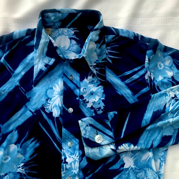 Vintage shirt button down floral print men’s medium long sleeve polyester qiana - Picture 1 of 11